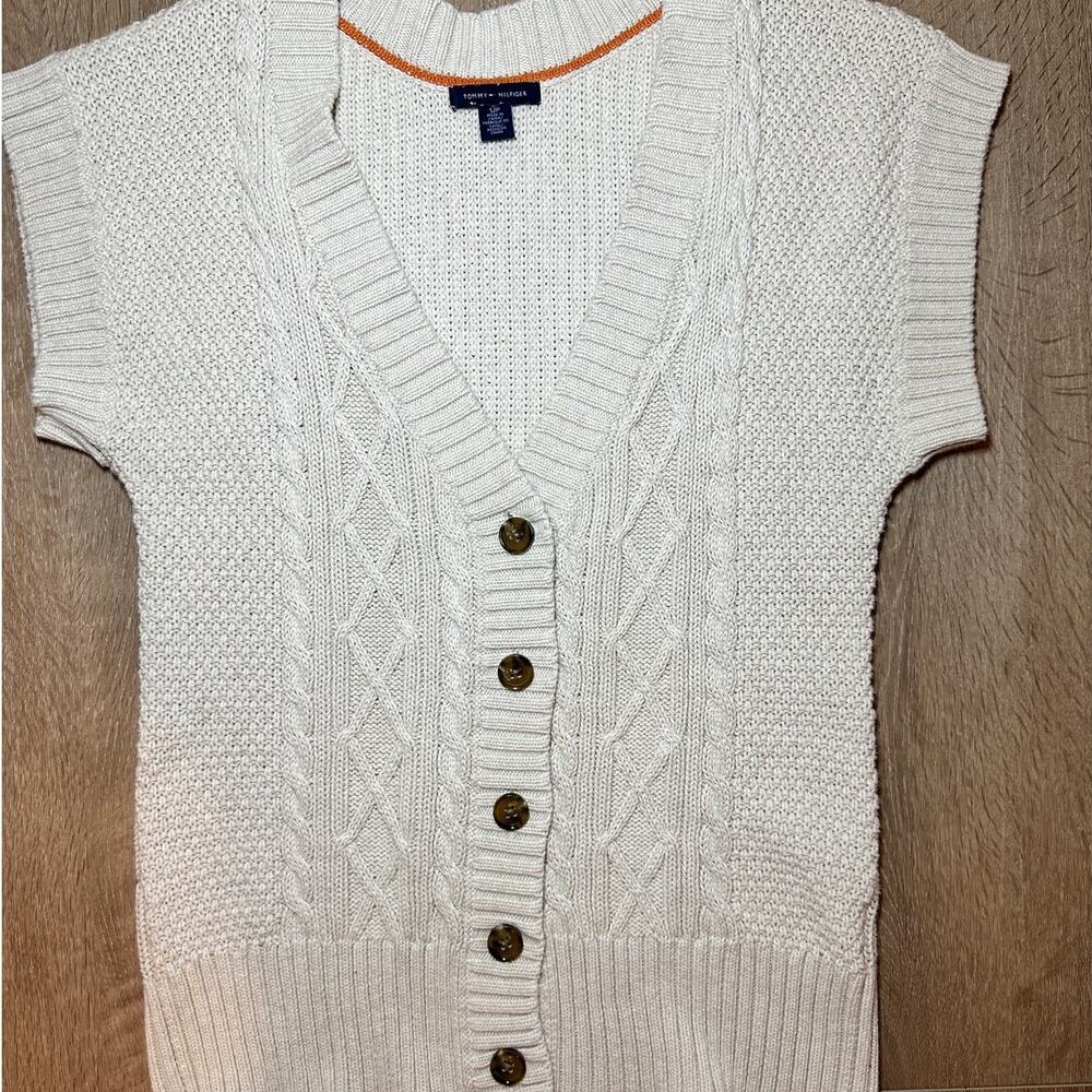Tommy Hilfiger‎ Cable Knit Button Front Sweater Size Small 100% Cotton - Picture 2 of 9